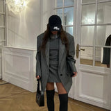 Toloer Women's Fall And Winter Trend Is Advanced With A Two-Piece Striped Suit Jacket Skirt Fashion Suit-Outfit