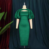 Summer Round-Neck Bubble Sleeve Women's High Waist Dress Party Dress Party