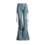 Toloer 2024 New High Waist Horn Trousers Overalls Style Slim Show Thin Versatile Ribbon Decoration Floor Casual Pants-Outfit