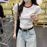 Toloer Color Short-Sleeved T-Shirt Women 2024 Summer New Slim Show Thin And Versatile Short Shoulder Students Pure Color Top