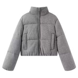 New Fashion Temperament Women's Knitted Fabric Standing Collar Warm Cotton Suit