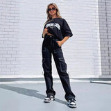 Autumn And Winter New Women's Pants Personality Fashion Splicing Straight Tube Multi-Pocket Work