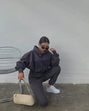 Basic Solid Hooded Tracksuit Set-Outfit