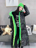 2022 Winter Thick Warm Coat Down Jacket Women Female Loose Cotton Long Sequins Hooded Down Jacket Windproof Rainproof