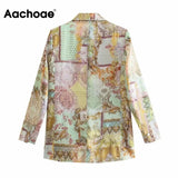 Aachoae Women Vintage Floral Printed Blazer Suits Notched Collar Long Sleeve Blazers Female Fashion Autumn Outerwear