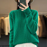 Half High Collar Twist Reduce Age Pullover Sweater Female Loose Long Sleeve Add Thick Knit Jacket Bottom Shirt Female-Outfit