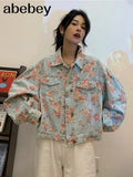 Spring Denim Jacket Women New Embroidery Letter Casual Single Breasted Clothing 2022 Autumn Blue Coat