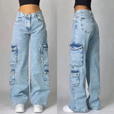 Multi-pocket Washed Baggy Jeans-Outfit