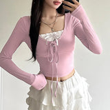 Autumn Fake Two Pure Sweet And Spicy Style Long-Sleeved T-Shirts INS Minority Sweet Young Girls Feel Bow Tie Blouse-Outfit