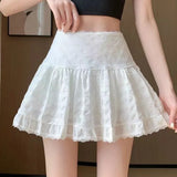 Splicing Mini Skirt for Women Y2K Korean High Waist Sweet Preppy Pleated Skirt Summer Solid Ruffles Kawaii A Line Skirts-Outfit