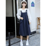 Toloer Department Strap Skirt Two Suits Female Autumn 2024 New Small Casual Temperament College Wind Dress-Outfit