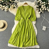 Dress Vintage Sexy Lantern Sleeve Mid-Calf Dress Beach Bohemian Women'Summer Sundress 2022 Casual