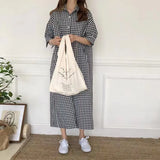 Plaid Shirt Women 2025 Spring And Summer Short-Sleeved Cotton Linen Super Long Over Knee Loose Ocean Gas