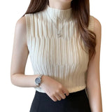 Women Ribbed Halter Tank Crop Tops Summer Spring 2023 Base T-shirt Harajuku Adults Sleeveless Solid Color Round Neck Knit Tops-Outfit