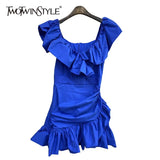 Black Elegant Dress For Women Square Collar Sleeveless High Waist Asymmetrical Dresses Female 2021 Fashion