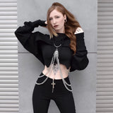 Summer New Women's Wear, Short Personality Sweaters, Street Hot Girls, Chain-Trimmed Tops.-Outfit