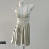 Pajamas Woman 2025 New Pure Desire Embroidered Bare Back With Sling Ribbon Silk Silky Noodle Skirt Home Clothes