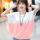 Toloer Summer Korean Version Plus Size Women's Loose Bat Shirt Student Women's Short Sleeve T-Shirt Fat Mm Summer T-Shirt