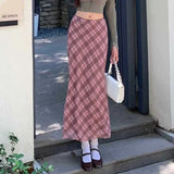 Vintage Plaid Print Maxi Skirt-Outfit