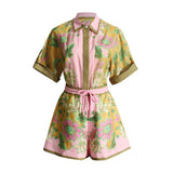 2025 New Unique Printed Design Shirt Top + Casual Shorts Niche Fashion Set