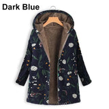 Vintage Ethnic Coats Winter Printed Pockets Hooded Zipper Jackets Full Sleeve Casual Plus Size Plush Parkas