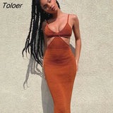 Boho Vacation Knitted Maxi Dresses for Women Summer 2023 Elegant Sexy Party Cut Out Backless Bodycon