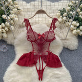Sheer Lace Design Bodysuit Lingerie-Outfit