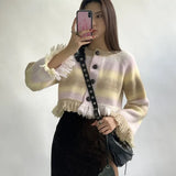 Y2k Tassel Cardigans Korean Fashion Rainbow Gradient Cropped Cardigan Vintage Harajuku Wool Cardigan Kawaii Knitwear