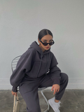 Basic Solid Hooded Tracksuit Set-Outfit