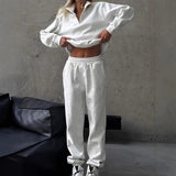 Women's Sports Suit 2025 Autumn And Winter Casual Plus Velvet Half Zipper Trousers