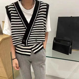 Oversize Stripe Women's Vest Sweaters V-Neck New 2022 Autumn Winter Vintage Loose Chic Cardigan Vest Sweater Tops