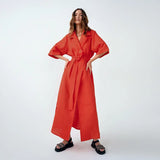 Elegant Lace Up Robe Dress Summer Wrap Long Dresses Women Casual Loose Half Sleeve Cotton Linen Office Blazers