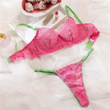 Pink And Green Sheer Lingerie Set-Outfit