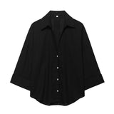 Spring And Summer New Women's Fashion Casual Collar Striped Wide-Sleeved