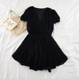 Women Dot Chiffon Rompers short sleeves Korean beach overalls bohemian loose casual summer wide leg pants
