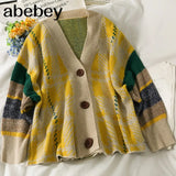 Women Retro Knitted Cardigan Single Breasted Long Sleeve Casual Loose Sweater Autumn Winter Korean Warm Knit