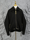 Autumn New Personality Collar Heavy Industry Embroidery Splicing Loose Pumping Rope Fashion Velvet Coat