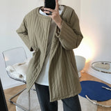 Autumn Winter Female Niche Design Lazy Round Neck Cotton-padded Jacket Quilted Loose Belt Soft Warm