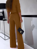 2 Pieces Sets Elegant T Shirts Half Sleeve And Wide Leg Pant Outfits Women Solid 2 Pant Sets For Women Casual Fashion-Outfit