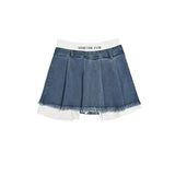 Patchwork No Belt Denim Skirts Y2K Summer High Waist Streetwear Irregular Mini Skirts Female Korean Tassels Jean Skirts-Outfit