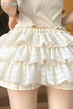 Kawaii Lolita Skirt Shorts Women Ruffle Patchwork Layered High Waist Cute Balletcore Mini Skirt Tutu Petticoat