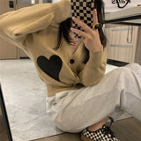 2022 Autumn Winter Women V-Neck Knit Cardigan Heart Patch Ladies Long Sleeve Single-Breasted Sweater Outwear Female Knitwear