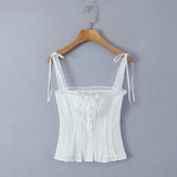 New Solid Color Lace Lace Trim Small Sling Blouse-Outfit