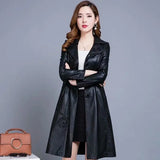 7XL Plus Size Autumn Long Faux Leather Trench Coats Coat Female For Womens Windbreaker Women Parka Abrigo Mujer Overcoat