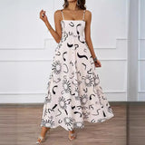 Summer Flower Printed Back Suspension Sexy High Waist A Dress Dress