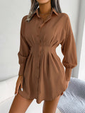 Wind Shooting Spring And Summer Leisure Lantern Sleeves Waist Asymmetric Dress Shirt Dress Women's