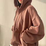 Solid Color Half Zip Up Oversized Hoodie-Outfit