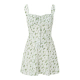 Women Elegant Flower Print Low Cut Tie-Up Sleeveless Cami Bodycon Corset Short Dress Summer Backless Party Clubwear-Outfit