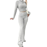 Toloer 2024 Autumn Suit New Women's Temperament Pure Color Slim Long Sleeve Bell Pants Fashion