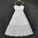 White Cut Out Dress For Women Square Collar Sleeveless High Waist Solid Minimalist Midi Dresses Female Summer
